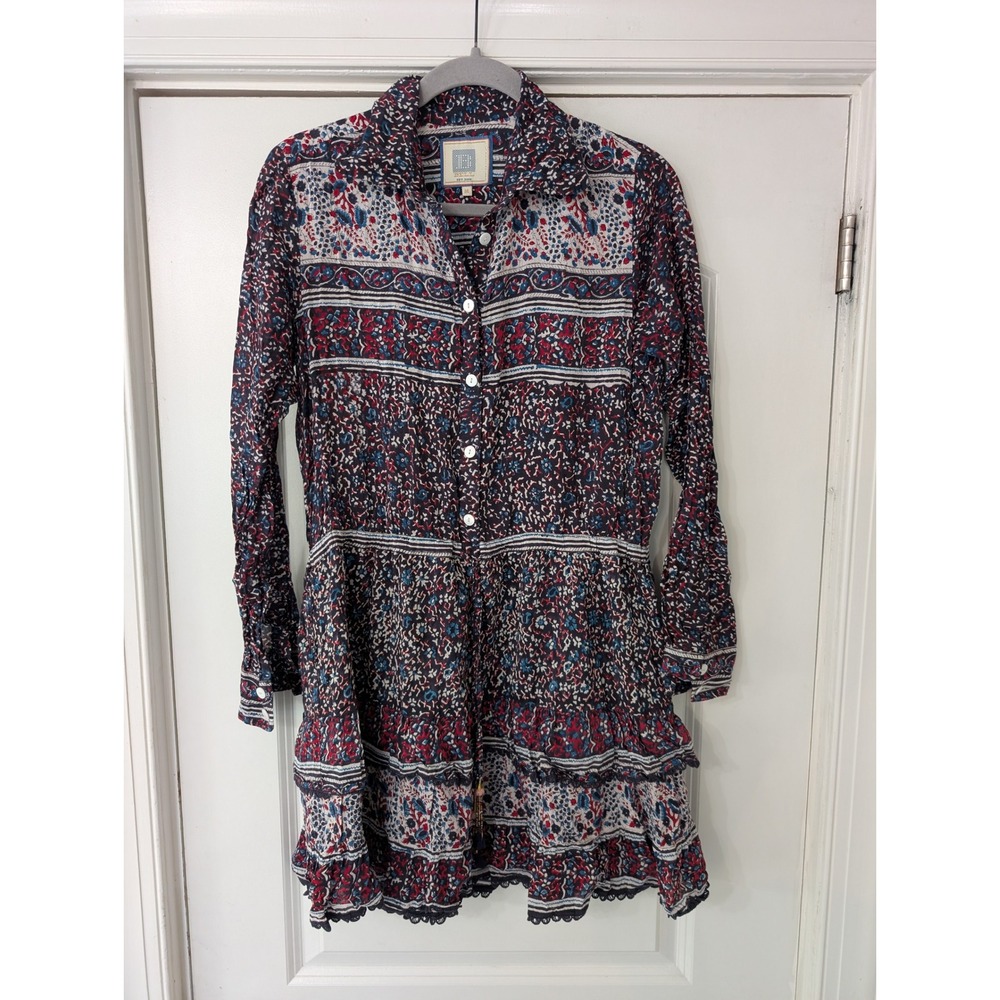 Bell by Alicia Bell Floral Silk Tiered Ruffle Shirt Dress Medium cottagecore